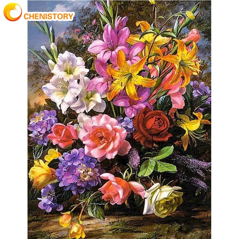 

CHENISTORY 60*75cm DIY Painting By Numbers Flower Pictures Colouring Crafts Kits HandPainted Oil Painting Home Decor Landscape