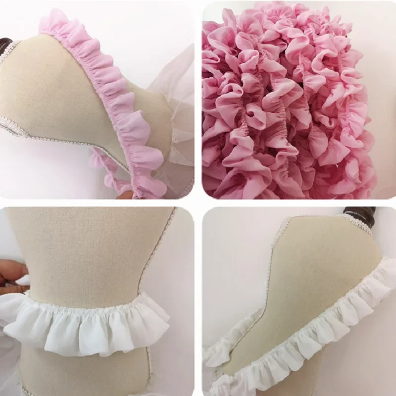 Кружевная тюлевая сетка 3D плиссированная QRTRIM белый и розовый