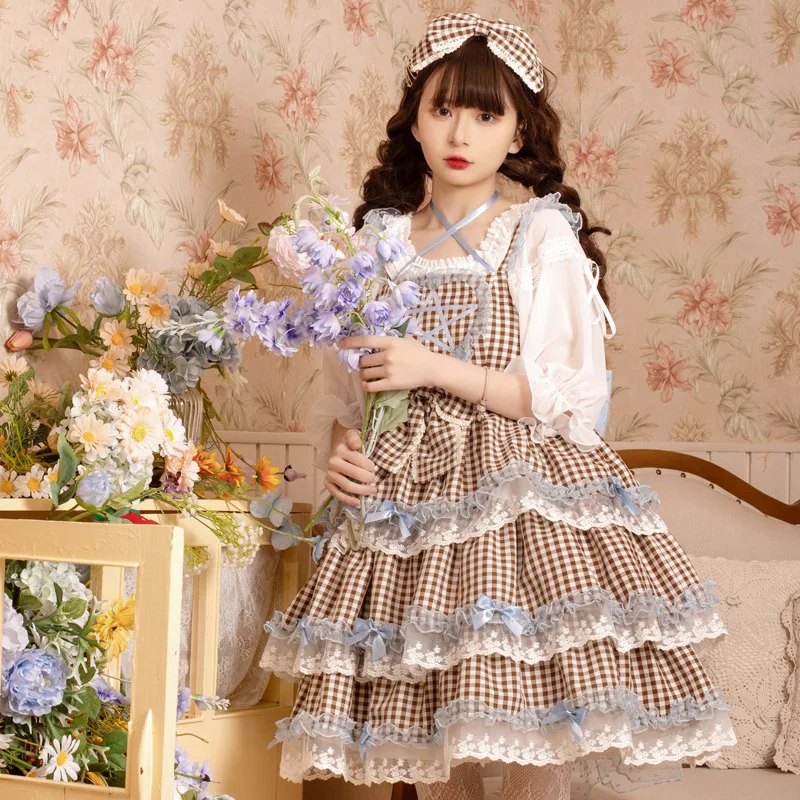 

[Meisha's Wish] Kawaii Flouncing Lace Trim Harajuku High Waist Princess Dress Cute Lolita Dress Tea Party Sleeveless JSK Dress