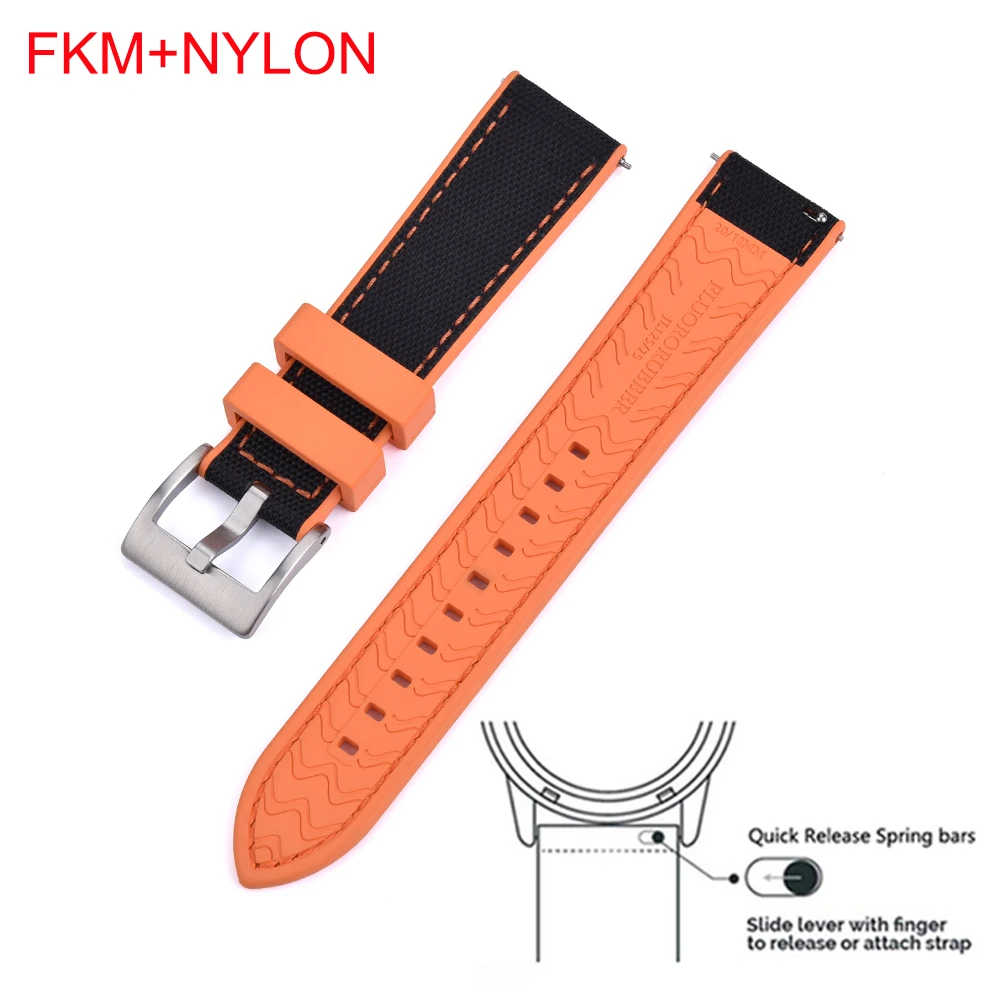Strap 20mm 22mm Hybrid FKM Canvas Nylon Watch Band High Quality Quick Release Fluoro Rubber Sail Cloth Watchbands