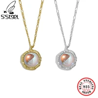 ssteel sterling silver 925 gift pendant necklace korean dainty moonstone design retro for women accessories 2021 fine jewelry