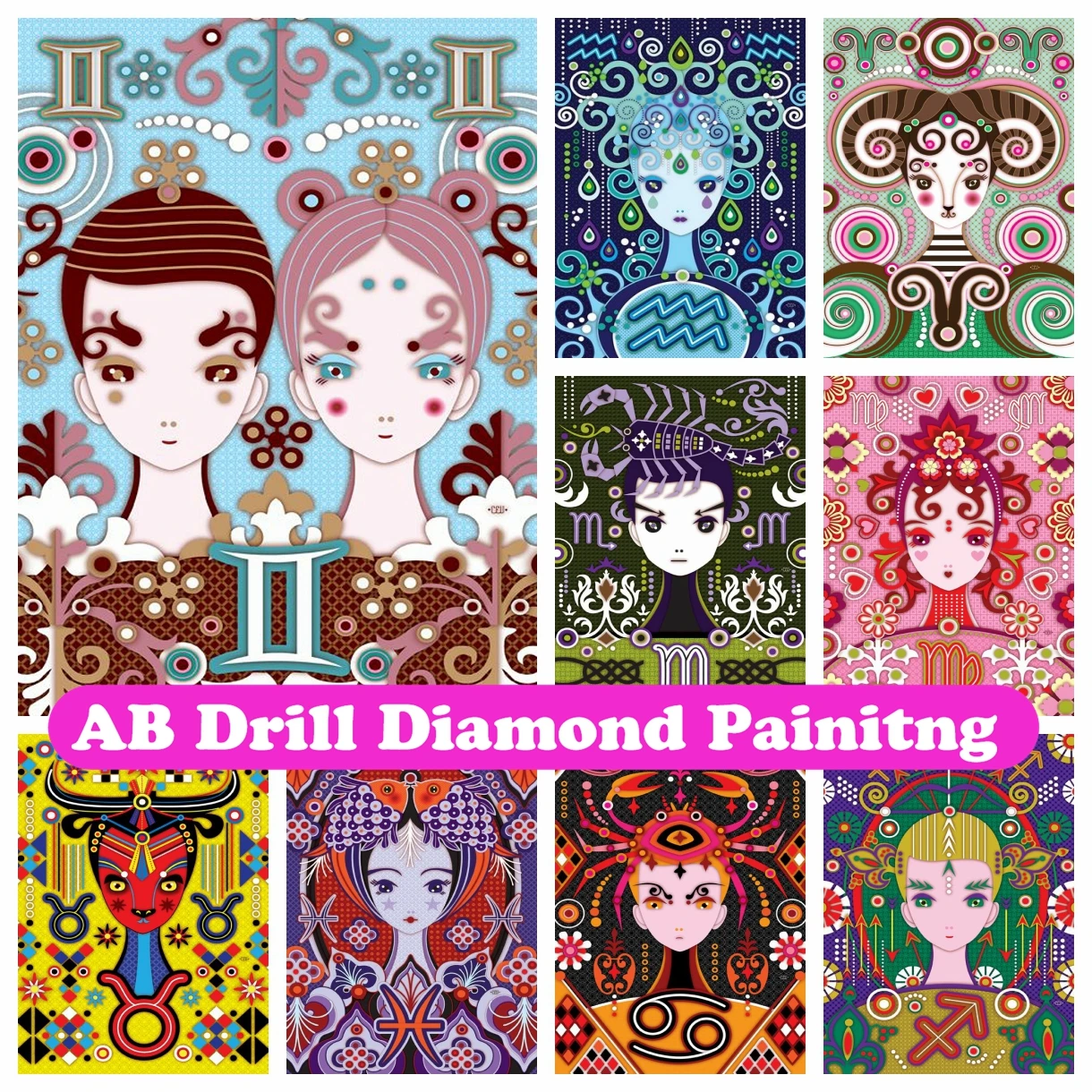 

Cartoon Zodiac Sign 5D DIY AB Diamond Painting Embroidery Constellation Rhinestones Cross Stitch Picture Mosaic Room Decor Gift