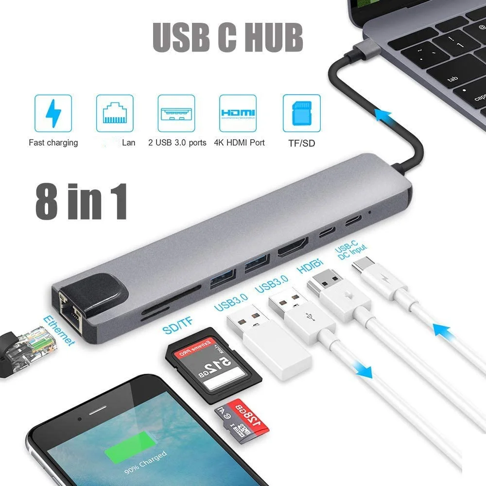 

USB C HUB Type C Adapter with 4K USB C to HDMI-compatible Ethernet 2 USB 3.0 Ports USB-C PD for iMac air MacBook Pro