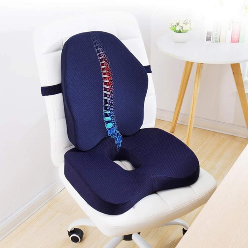 Memory Foam Seat Cushion Orthopedics Massage Pillow Car Rebound Set Office Chair Lumbar Support Pain Relief Breathable Pillow