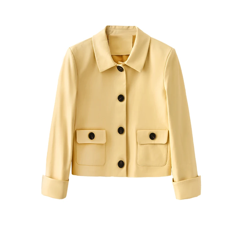 Design Autumn 2022 New Leather Jacket Women  Sheepskin Crop Top Vintage  Single Breasted  Casaco Feminino  Genuine Leather