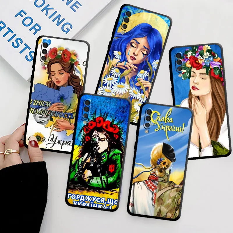 

Phone Case For Samsung Galaxy A03 Core A60 A50 A70 A42 A04s A04e A02 A30s A50s M52 M33 A10s A02s Cover Ukraine Flag Cute Girl