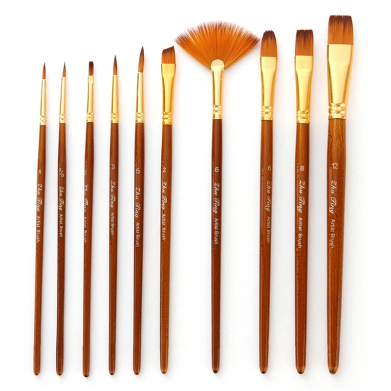 

10Pcs Paint Brush Set Nylon Watercolor Brushes Professional Painting