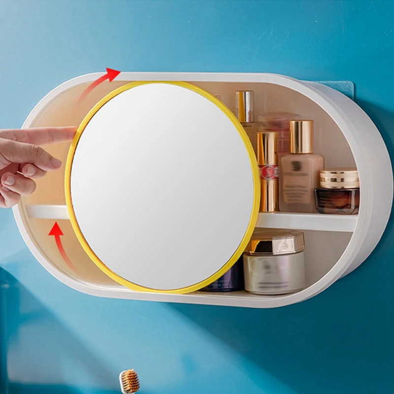 

Make Up Case Organizer Makeup Storage Mirror Rack Holder Bathroom Toiletries Shelf Wall Hanging Storage Organizer