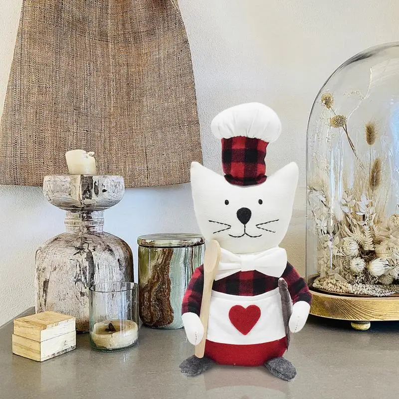 Сидячая мягкая кукла-кошка украшение с дизайном кота шеф-повара