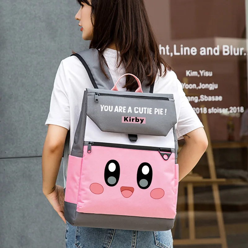 

Cartoon Anime Kirby Backpack Cute Large Capacity Portable Storage Bag Kawaii Spongebob Schoolbag Laptop Bag Student Stationery