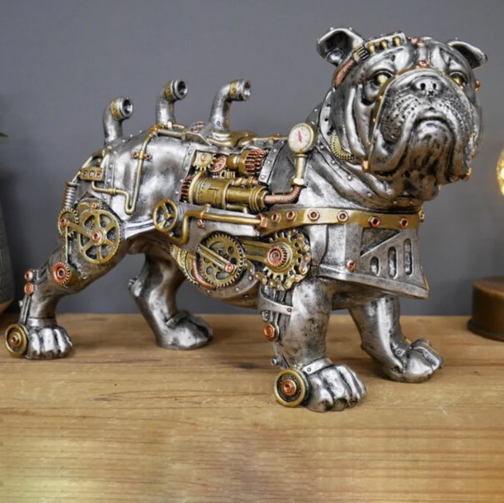 

Mechanical Punk Dog Figure Resin Crafts Steampunk Bulldog Dog Resin Statue Window Decoration Home Table Desktop Ornaments