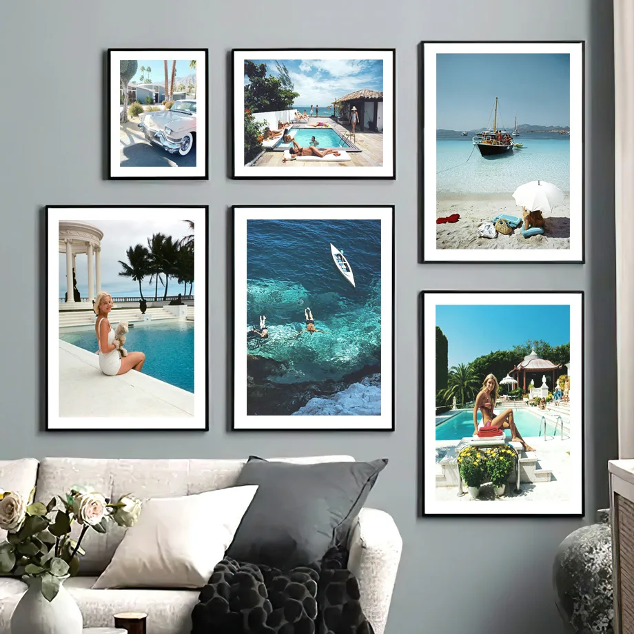 

Винтажная настенная Картина на холсте у бассейна, ла фолиа, Беверли Хиллз, постеры и принты, настенные картины для декора гостиной