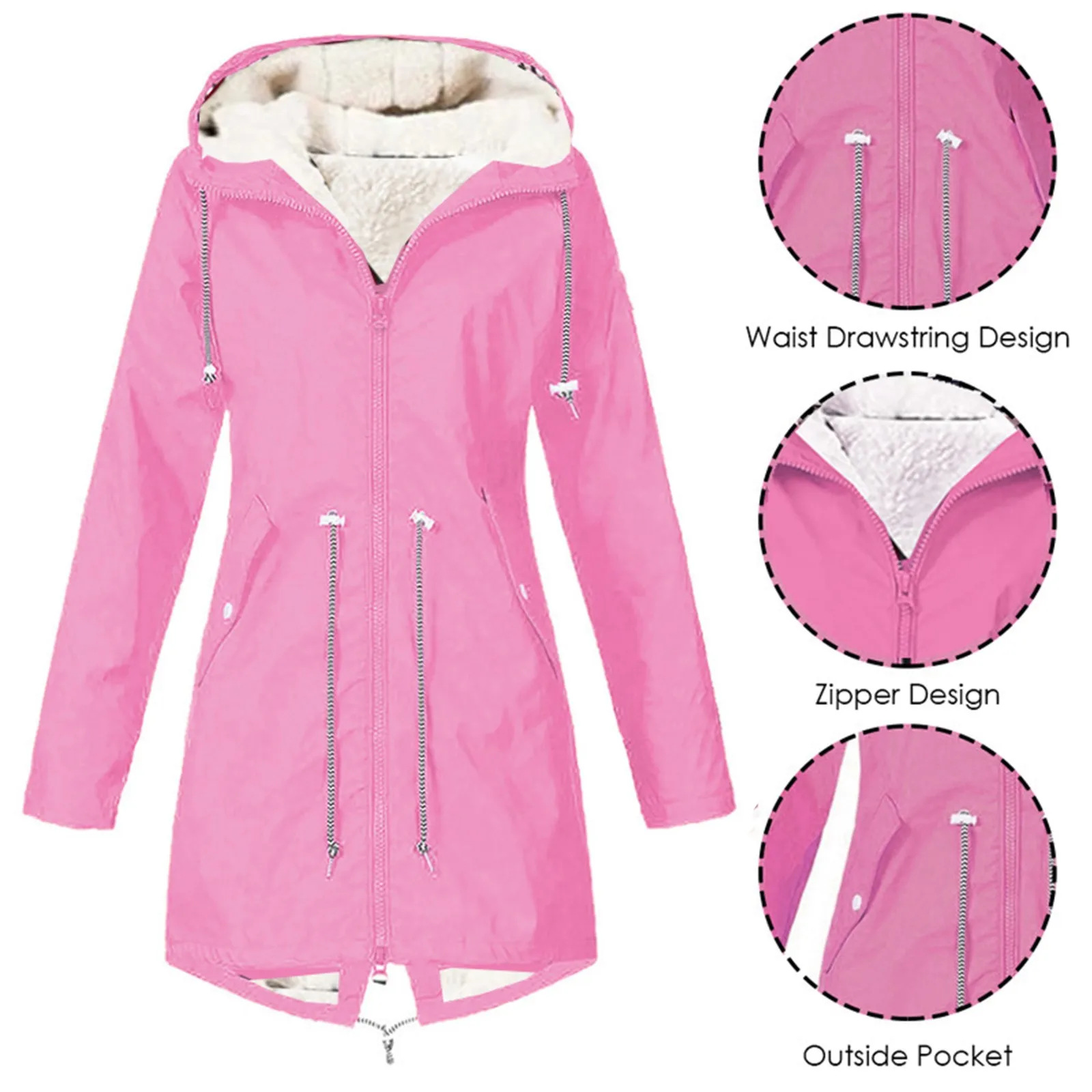 

Women Solid Plush Thickening Jacket Outdoor Plus Size Hooded Raincoat Windproof Women Winter Jacket