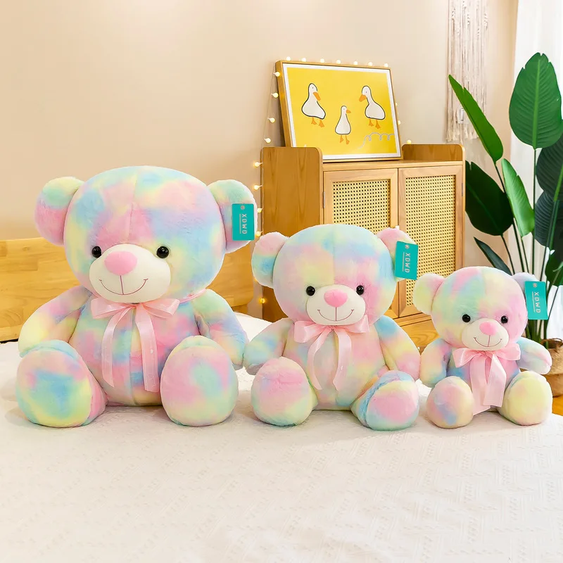 

New Kawaii Rainbow Hug Bear Doll Plush Colorful Cute Teddy Filled with Children's Birthday Gift Girls Christmas Toys PP Cotton