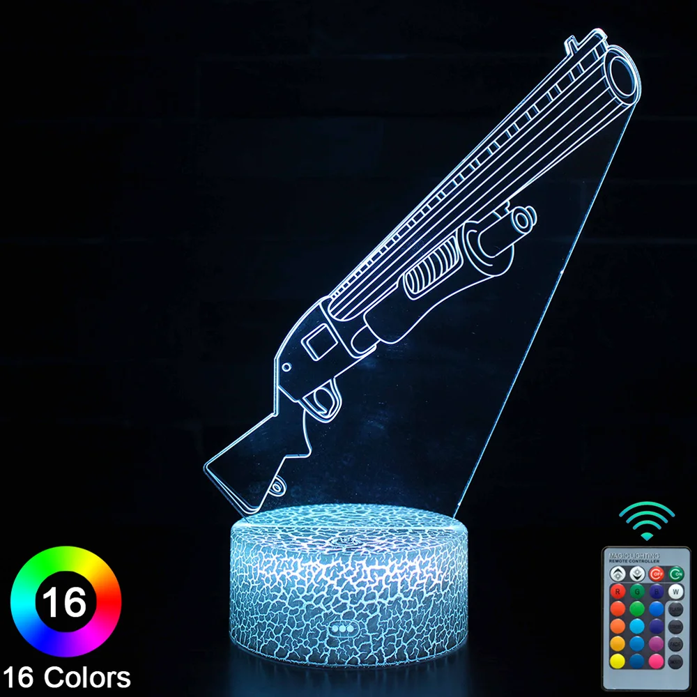 

Светодиодные ночные светильники в форме оружия и пистолета 3D, сенсорный пульт дистанционного управления, новинка, настольная лампа, декор к...