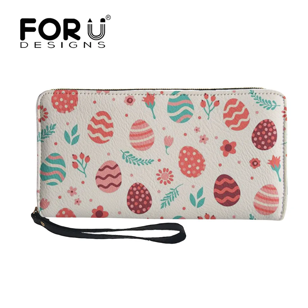 

FORUDESIGNS Leather Ladies Luxury Long Wallet Easter Egg Printing Pu Waterproof Coin Money Case Teen Girls Long Clutch Bags