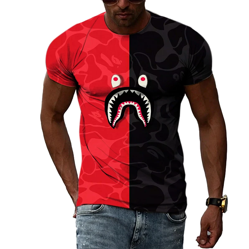 

2022 New Men T Shirt Summer Bape Shark Multi-layer Stitching Printing T-shirt Children Youth Camouflage Casual Short Sleeve Tee