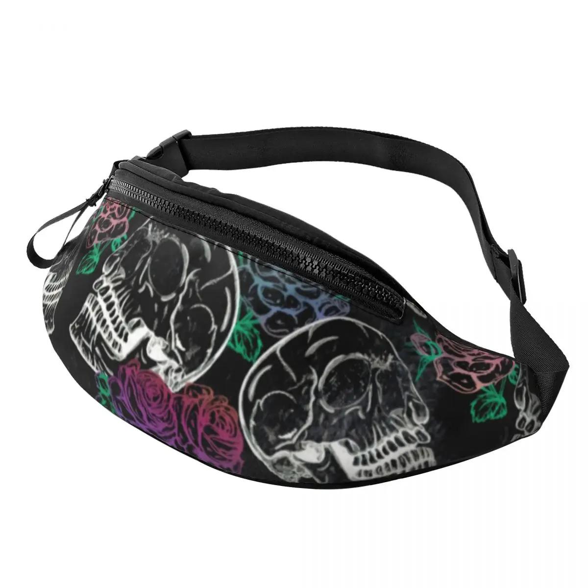 

Floral Sugar Skull Waist Bag Ombre Roses Print Girly Pastel Unisex Bicycle Waist Pack Fashion Polyester Bag