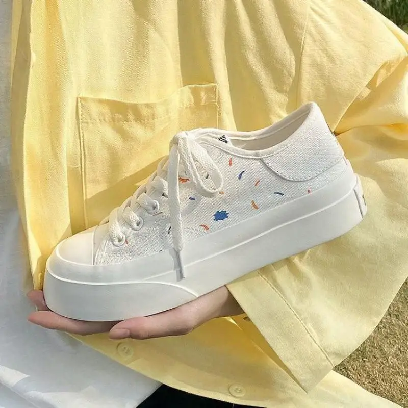 

Ugly Cute Head Canvas Shoes Women's All-match White Student Shoes Ins Tide 2022 New Spotin Women Shoes Flat Footwear Women