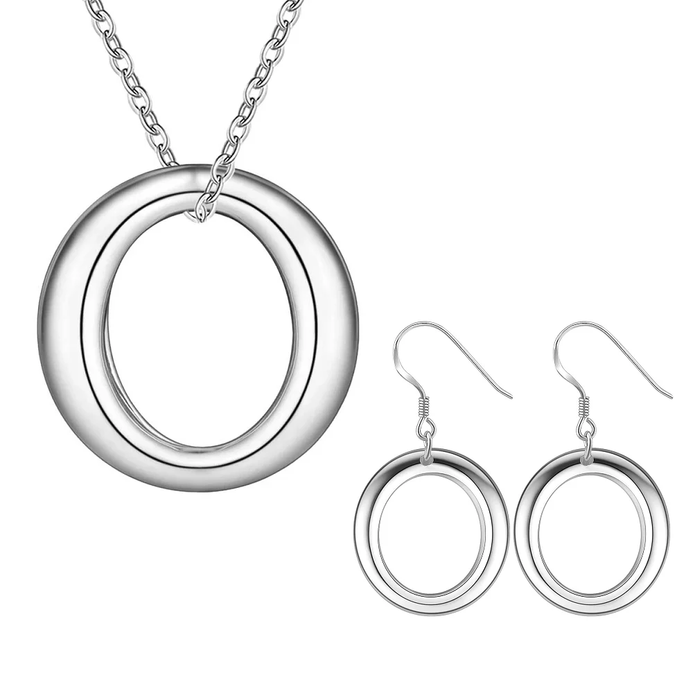 

Fine Original 925 stamped silver Beautiful circle necklaces earrings jewelry sets for women fashion party wedding fine gifts