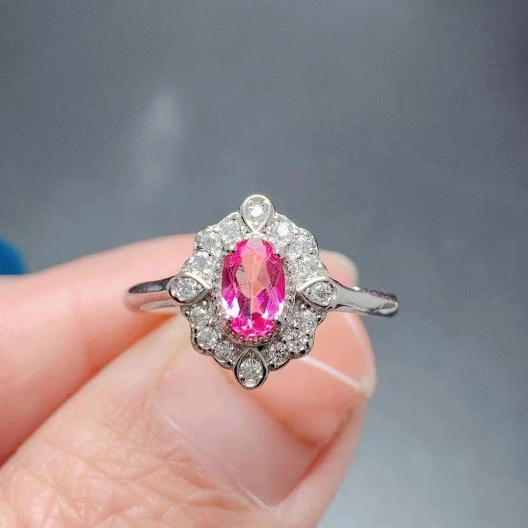 

Classic Silver Gemstone Ring 4mm*6mm VVS Grade Pink Topaz Ring 925 Silver Natural Topaz Jewelry Gift for Woman