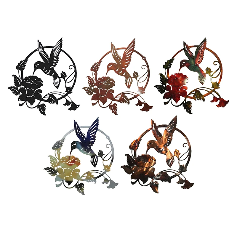 Metal Bird Garden Wall Decor Colorful Outdoor Fence Art Patio Sculptures Hanging Decorations for Yard Porch Living Room