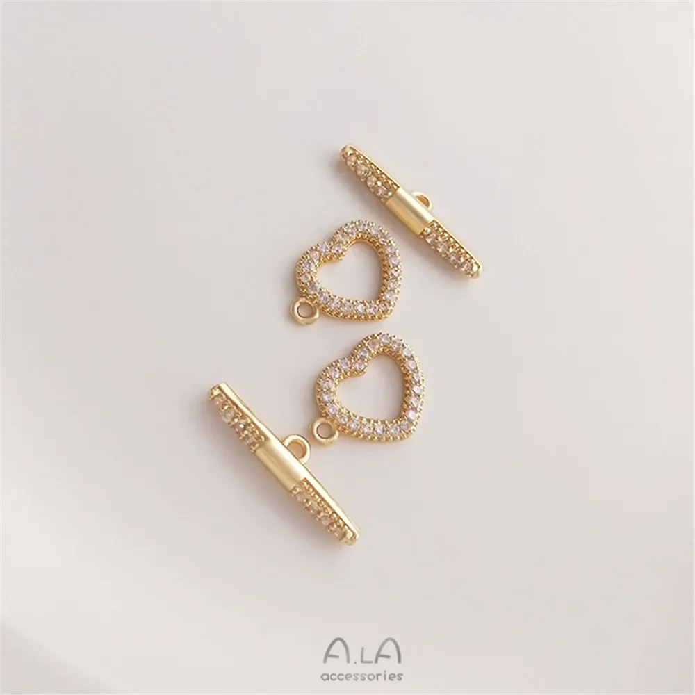 14 К Бао золотого цвета микро инкрустация цирконом персиковое сердце OT кнопка DIY