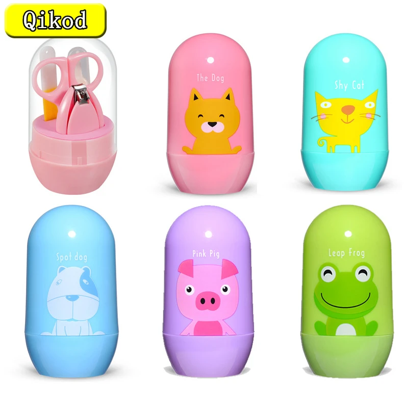 

4pcs Baby Nail Care Set Baby Healthcare Kits Infant Finger Trimmer Scissors Nail Clippers Cartoon Animals Storage Box for Travel