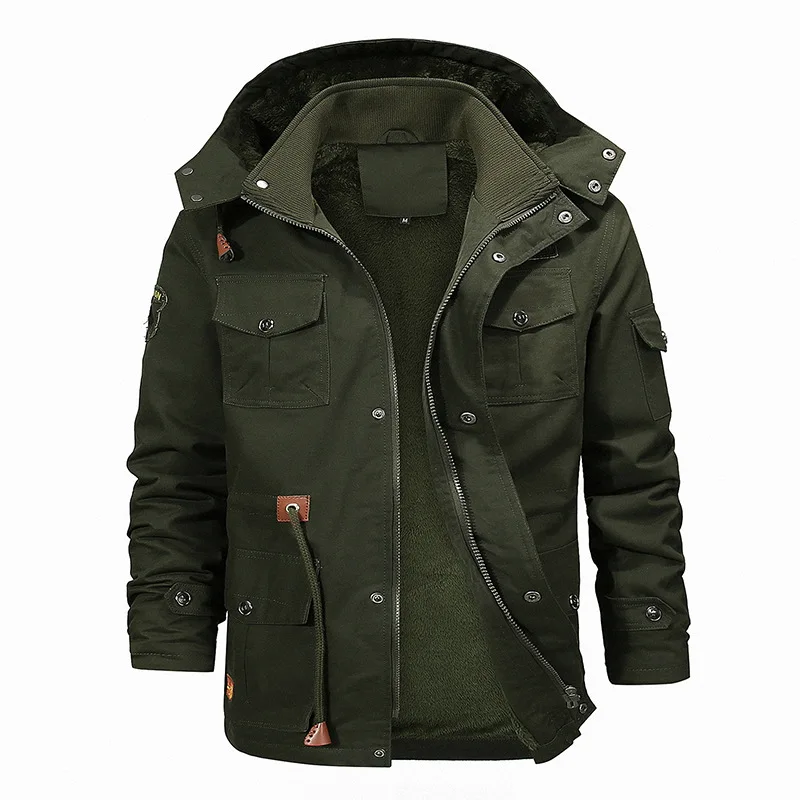 Men's Military Winter Fleece Inner Jacket Casual Thick Thermal Coat Army Pilot Jackets Air Force Cargo Outwear Hooded Jacket 4XL