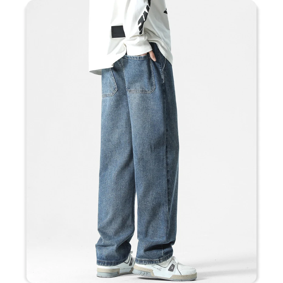 Men Vintage Loose Jeans 2023 New Casual Straight Denim Pants Black Blue Baggy Jeans