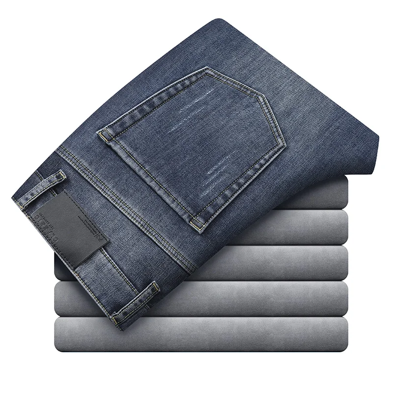 Classic Men Slim Fit Jeans Fleece Denim Business Fashion Loose Casual Stretch Pants Male Brand Plus Velvet Warm Trousers