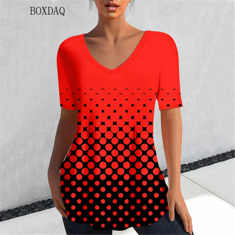 

Футболка женская в горошек с градиентом, Повседневная Базовая рубашка с коротким рукавом, в стиле хип-хоп, с 3D принтом, красная, на лето