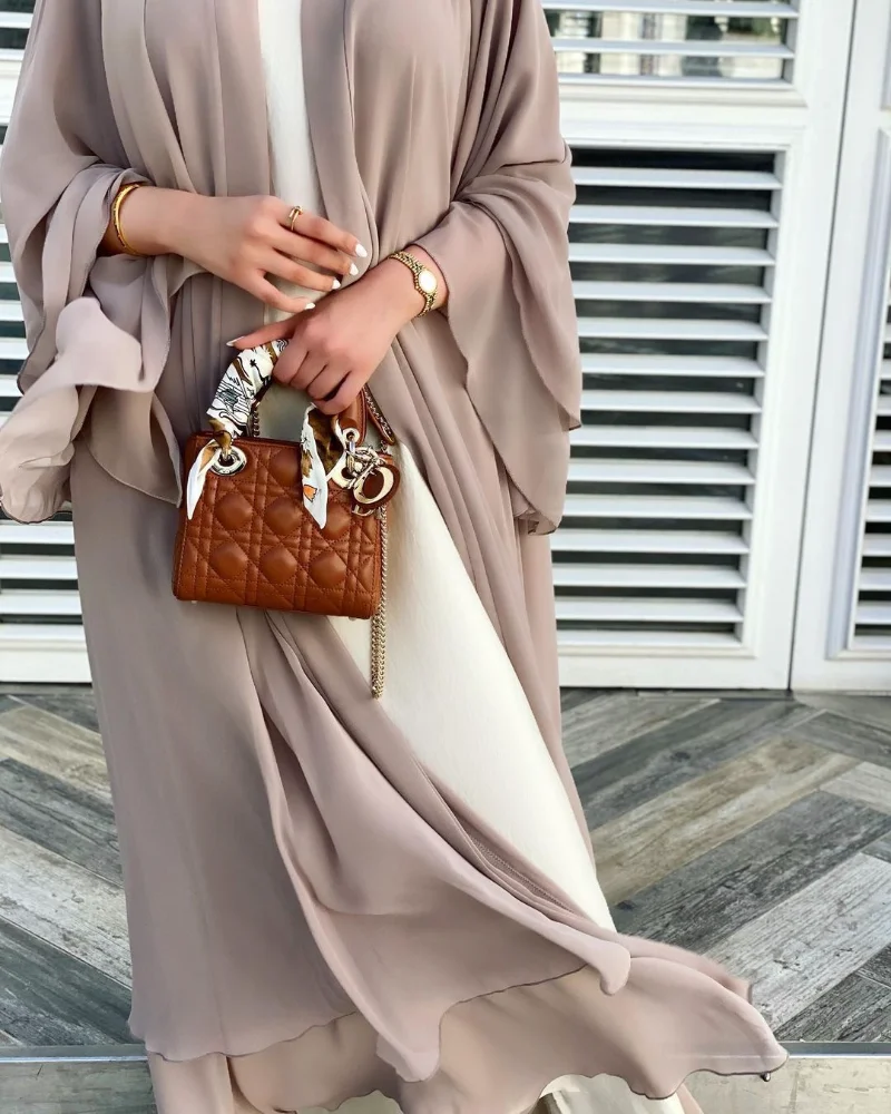 Open Abayas Muslim Maxi Dress for Women Muslim Sets Islamic Eid Loose Ethnic Style Elegant Chiffon Long Robes Female Dresses