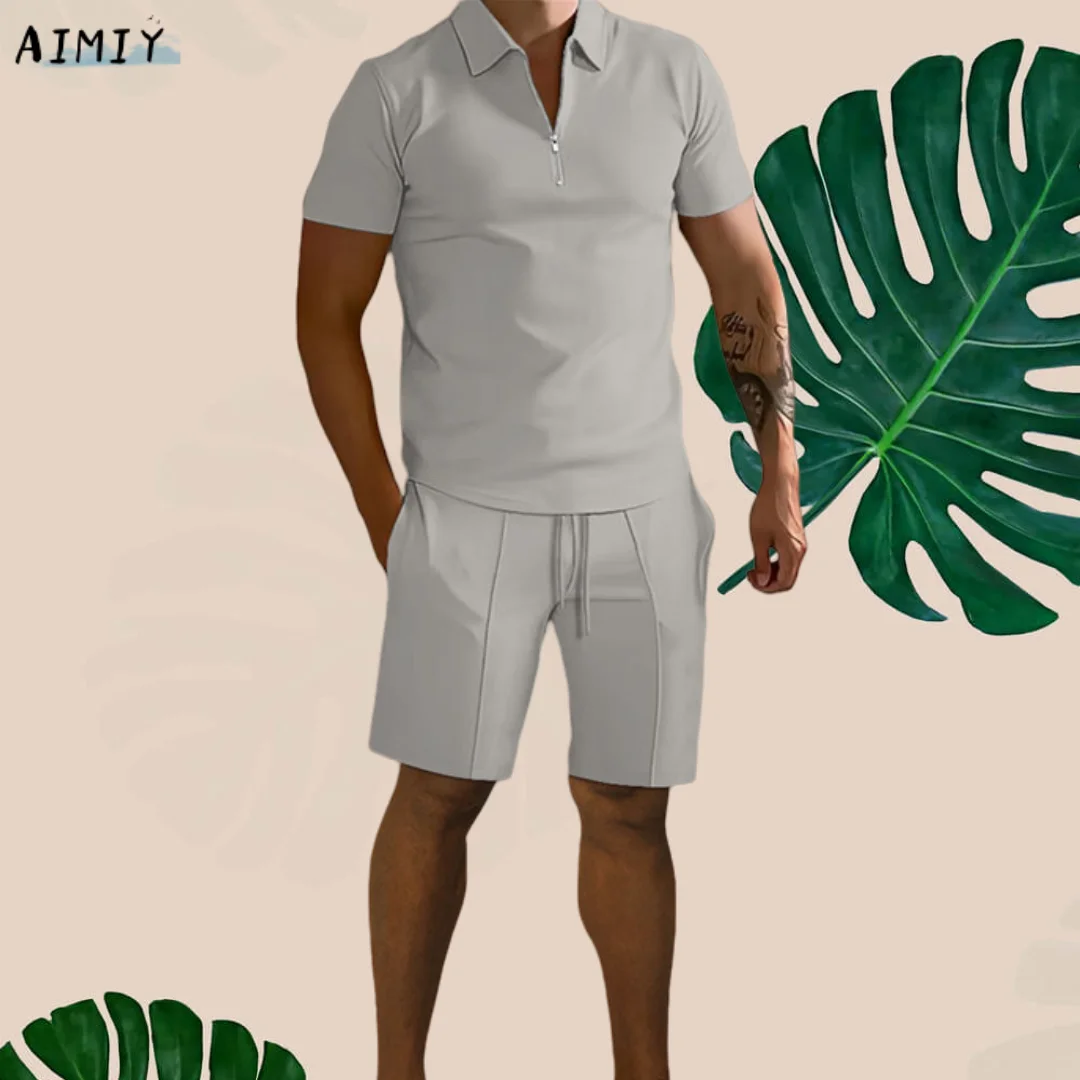 Men's Tracksuit Casual Summer Short Sleeve Polo Shirt shorts Suit two-Piece Set Male Clothing Boho Geometric Print Clothes Men