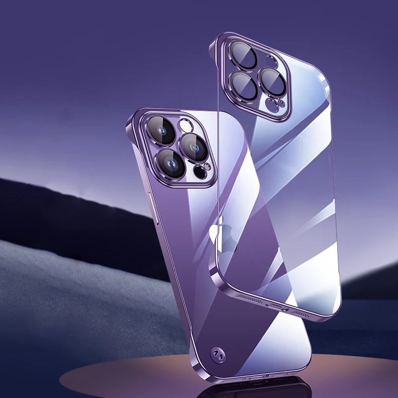 

Ультратонкий Жесткий чехол из поликарбоната с гальваническим покрытием без рамки для iPhone 14 13 12 Pro Max, чехол с закаленным стеклом, пленка для о...