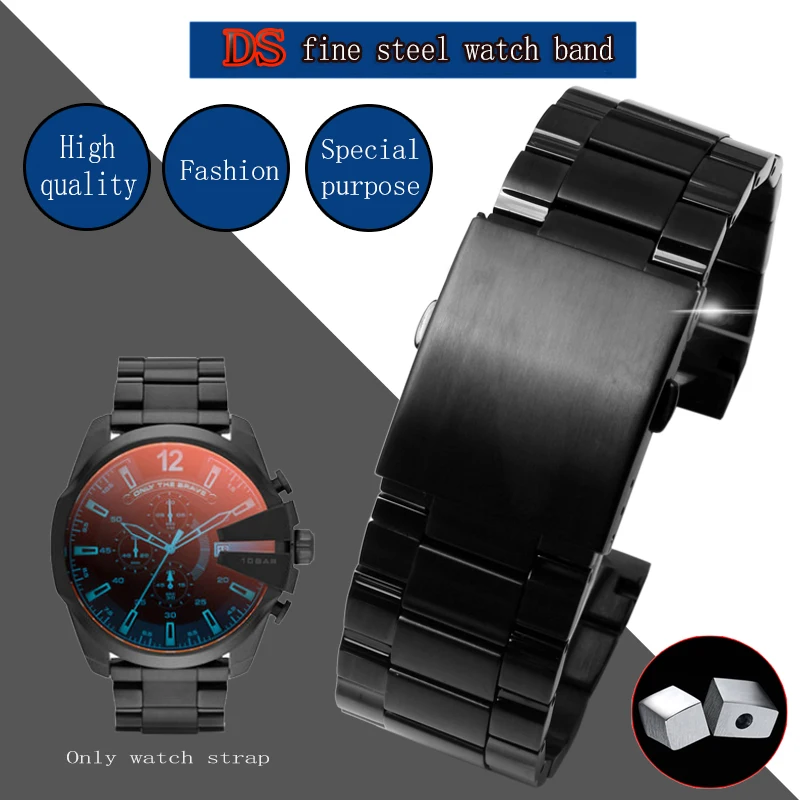 

High Quality For Diesel solid Stainless Steel Watch Strap DZ4318 4323 4283 Precision steel WatchBand For Men 26MM Bracelet Black