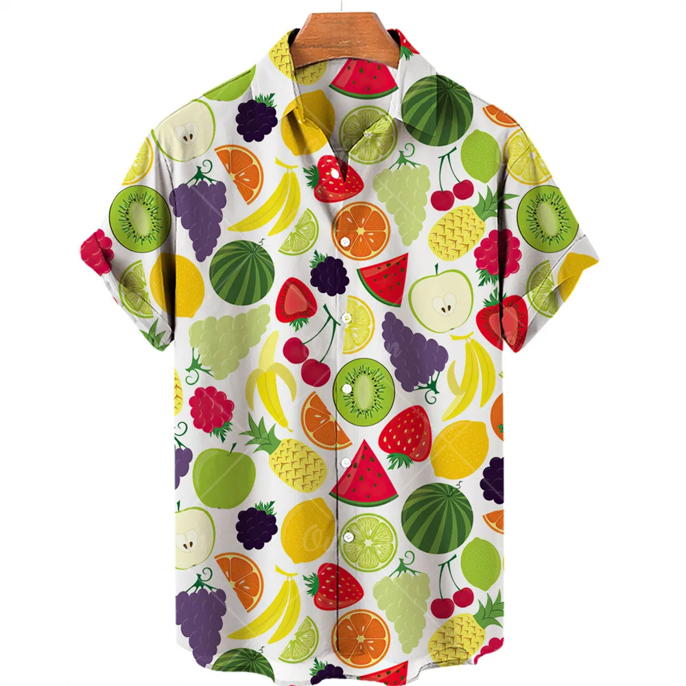 

Summer Casual Print Hawaiian Shirt Men's Short Sleeve 3D Watermelon Print Button Short Sleeve Women's Shirt