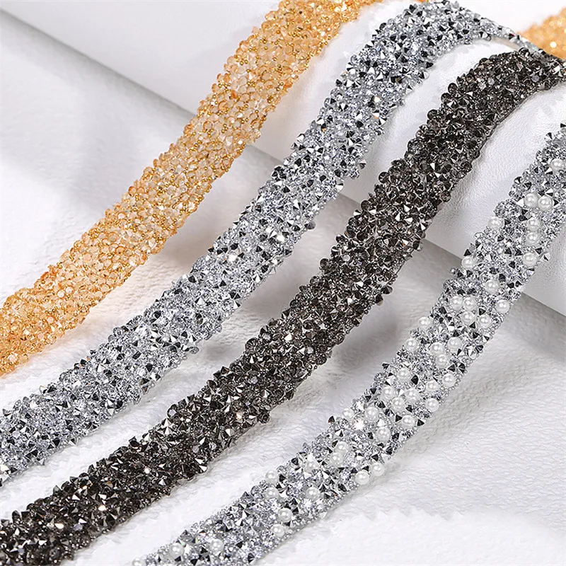 

12mm Glitter Rhinestone Chain Tape Band Golden Resin Crystal Trimming Diy Belt Wedding Dress Garment Craft