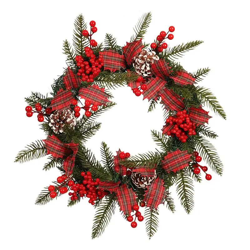 

Artificial Christmas Pine Cone With Holly Branches For Christmas DIY Wreath Decors Faux Red Berry Stem Simulation Pinecone