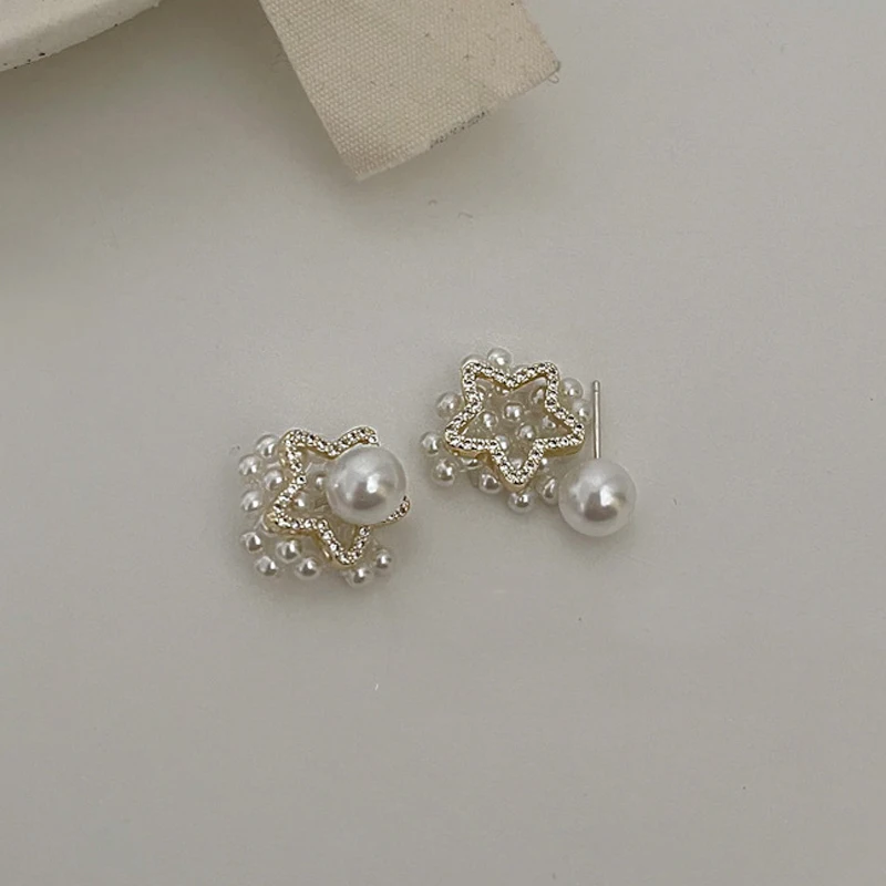 

Vintage Pearl Earrings Stud Stars Unusual Creative Charm Earring For Women Exquisite Jewelry Wholesale Wedding Birthday Gift