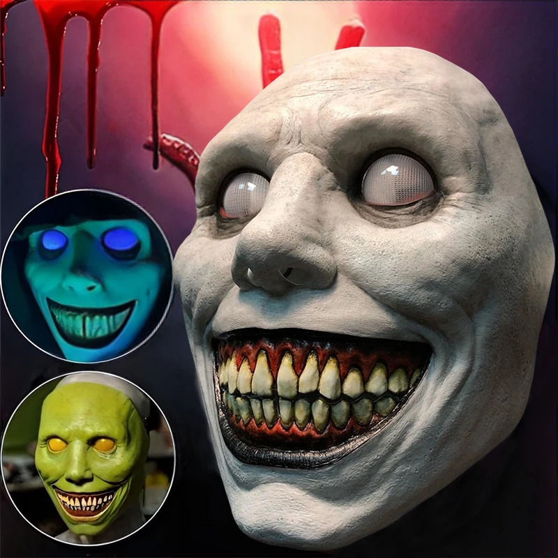 

Halloween Creepy Smile Horror Mask Adult Half "Exorcist" Green White Demon Mask Cosplay Props The Evil Party Masks Accessorie