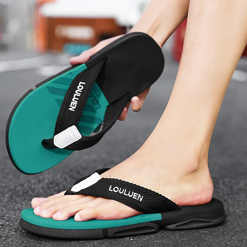 

High Quality Business Flip-flops Men's Relief Stripe Massage Outside Summer Sandal Beach Slippers Sole Solid Non-Slip Shoes