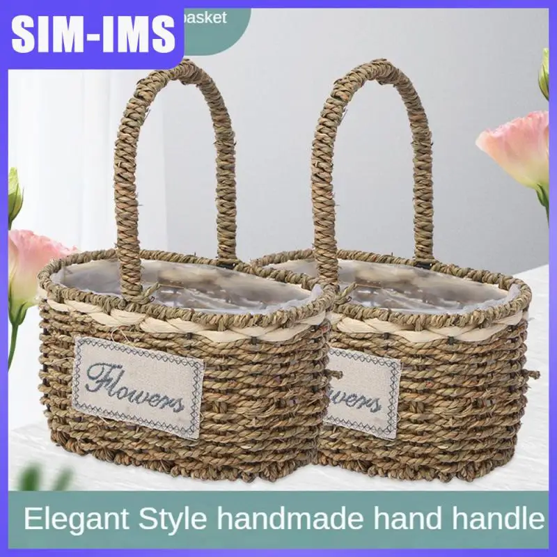 

Straw Woven Flower Basket Portable Elegant Idyllic Style Basket Braided Woven Basket Flower Basket Frame Manual Weaving Creative