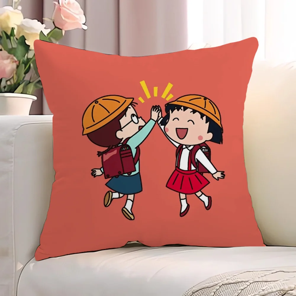 Чехол Для Подушки C-chibi Maruko-chan В Стиле Аниме 45x45 См Декоративная Наволочка Клетку