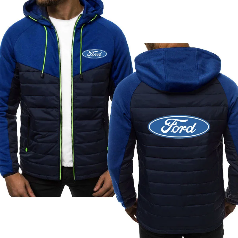 

Autumn new warm thick Ford car logo men cotton jacket High quality stitching men's fleece hip-hop windproof jacket coat top