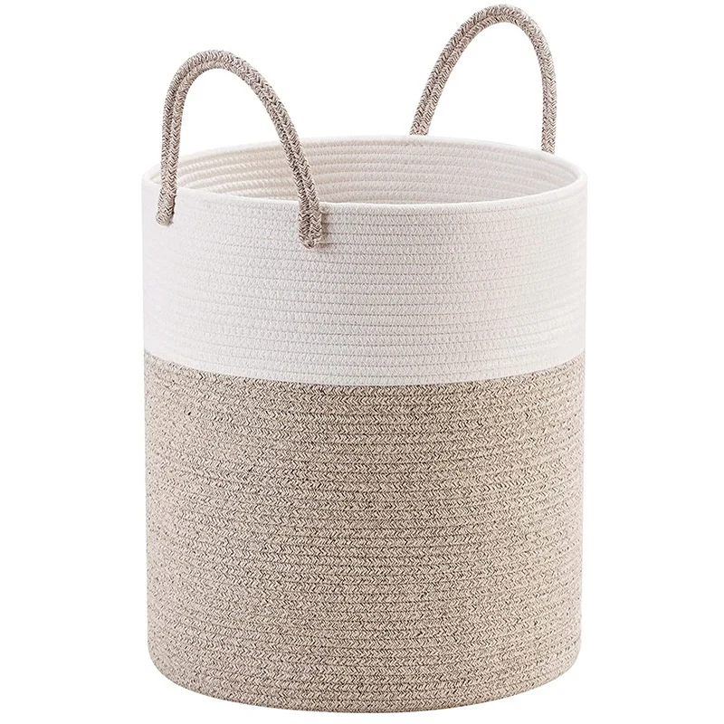 

Decorative Woven Cotton Rope Basket Tall Laundry Basket/Hamper Blanket Basket for Living Room