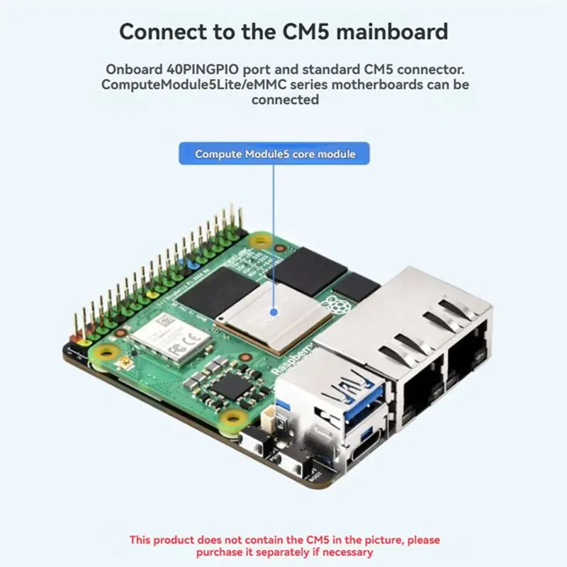 Мини-плата расширения CM5 с двумя гигабитными сетевыми портами и 40 GPIO для Raspberry Pi Compute Module 5-A12I (art.: 3920db326ceb4) - 3920db326ceb4