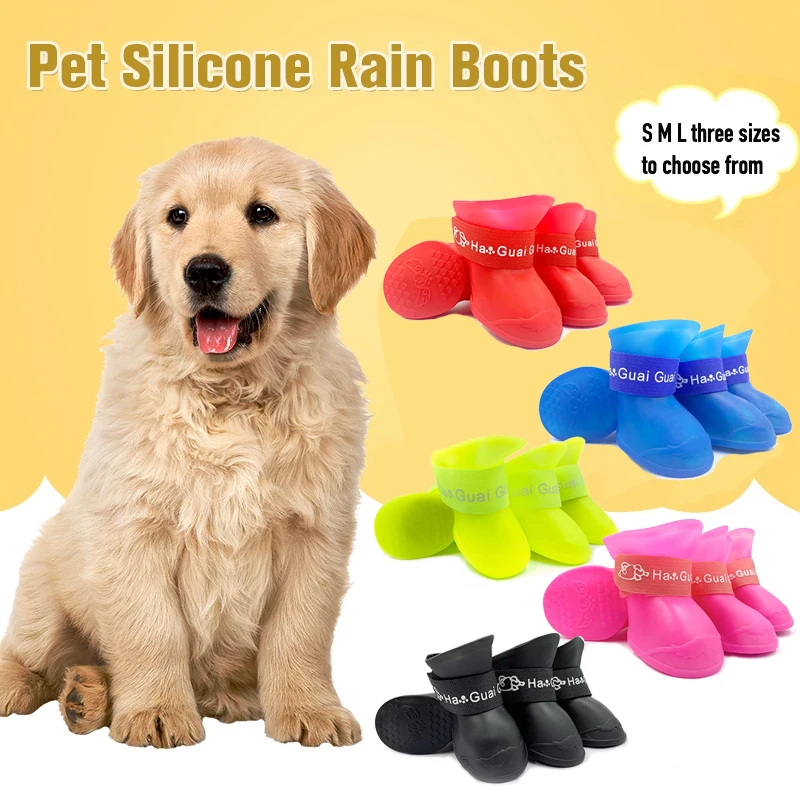 

Colorful Pet Rain Shoes Portable Anti Slip Waterproof Dog Shoes Four Seasons Rubber Boots for Dogs Zapatos Para Perros Pequenos