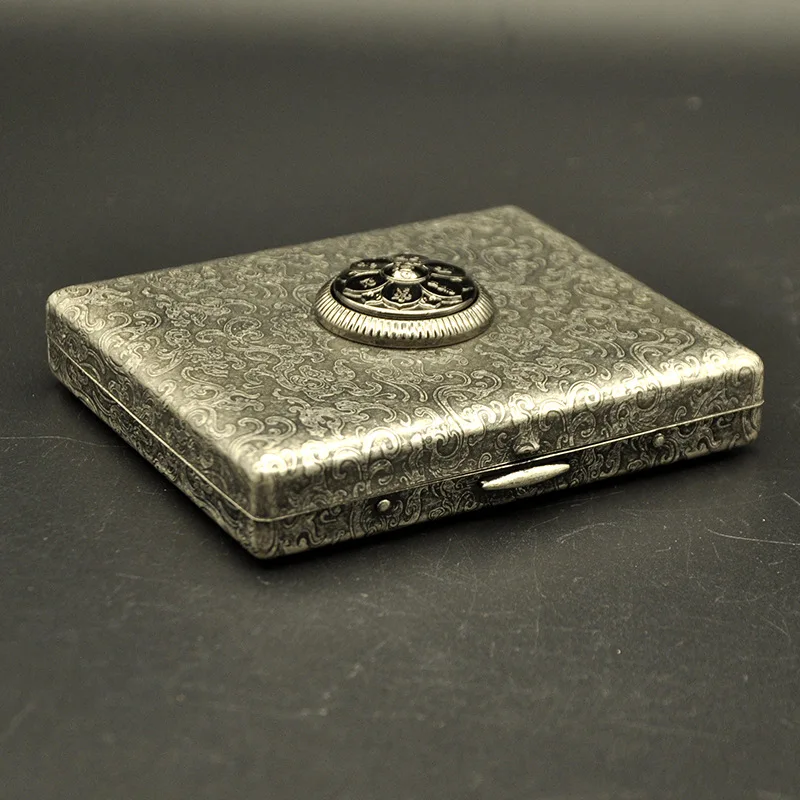 Vintage Hand-carved Metal Cigarette Case Rotating Lucky Beads Anti-pressure Moisture-proof Accessories with Gift Box |