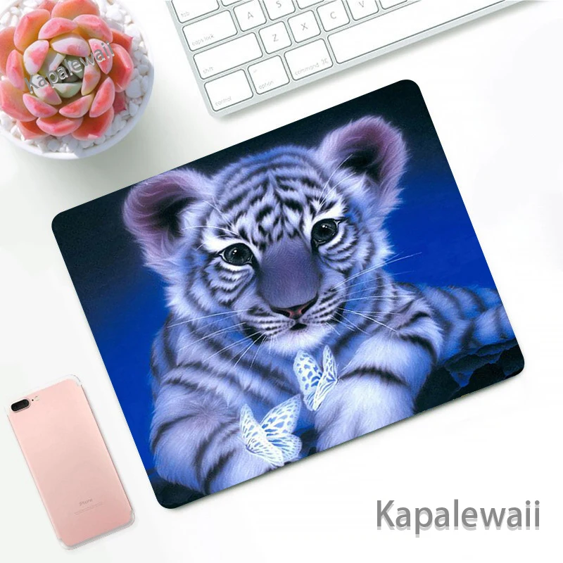 

Small Mousepad Cute Cartoon Pattern of Tiger Gamer Pc Animal Gaming Accessories White Mouse Pad Anime XS Computer Mat 18x22cm
